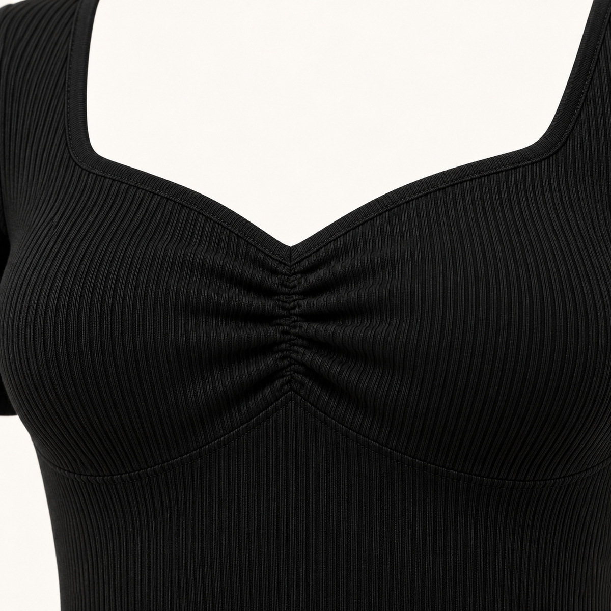 🌸 Gift-Worthy | Sculpted Sweetheart Ribbed Elegance | Fresh Short-Sleeve Styling