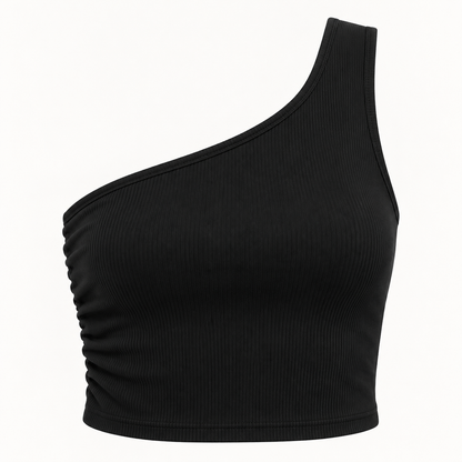 🌺 Gift-Worthy | Refined Asymmetric Ribbed Elegance | Modern One-Shoulder Styling