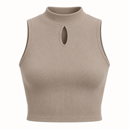 🌼 Gift-Worthy | Graceful Mock-Neck Ribbed Elegance | Timeless Keyhole Silhouette
