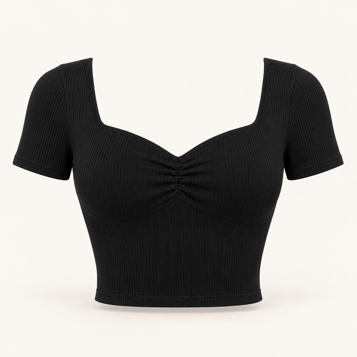 🌸 Gift-Worthy | Sculpted Sweetheart Ribbed Elegance | Fresh Short-Sleeve Styling