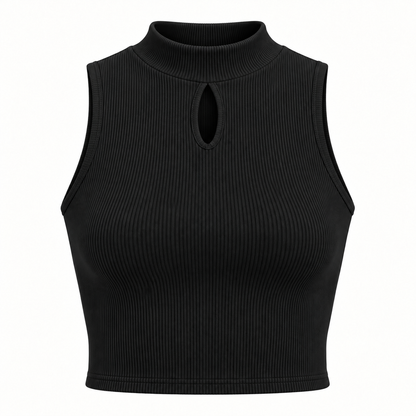 🌼 Gift-Worthy | Graceful Mock-Neck Ribbed Elegance | Timeless Keyhole Silhouette