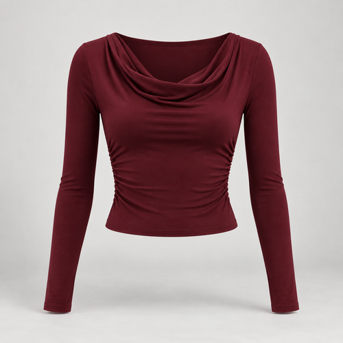 🌙 Gift-Worthy | Draped Cowl-Neck Elegance | Polished Long-Sleeve Evening Styling