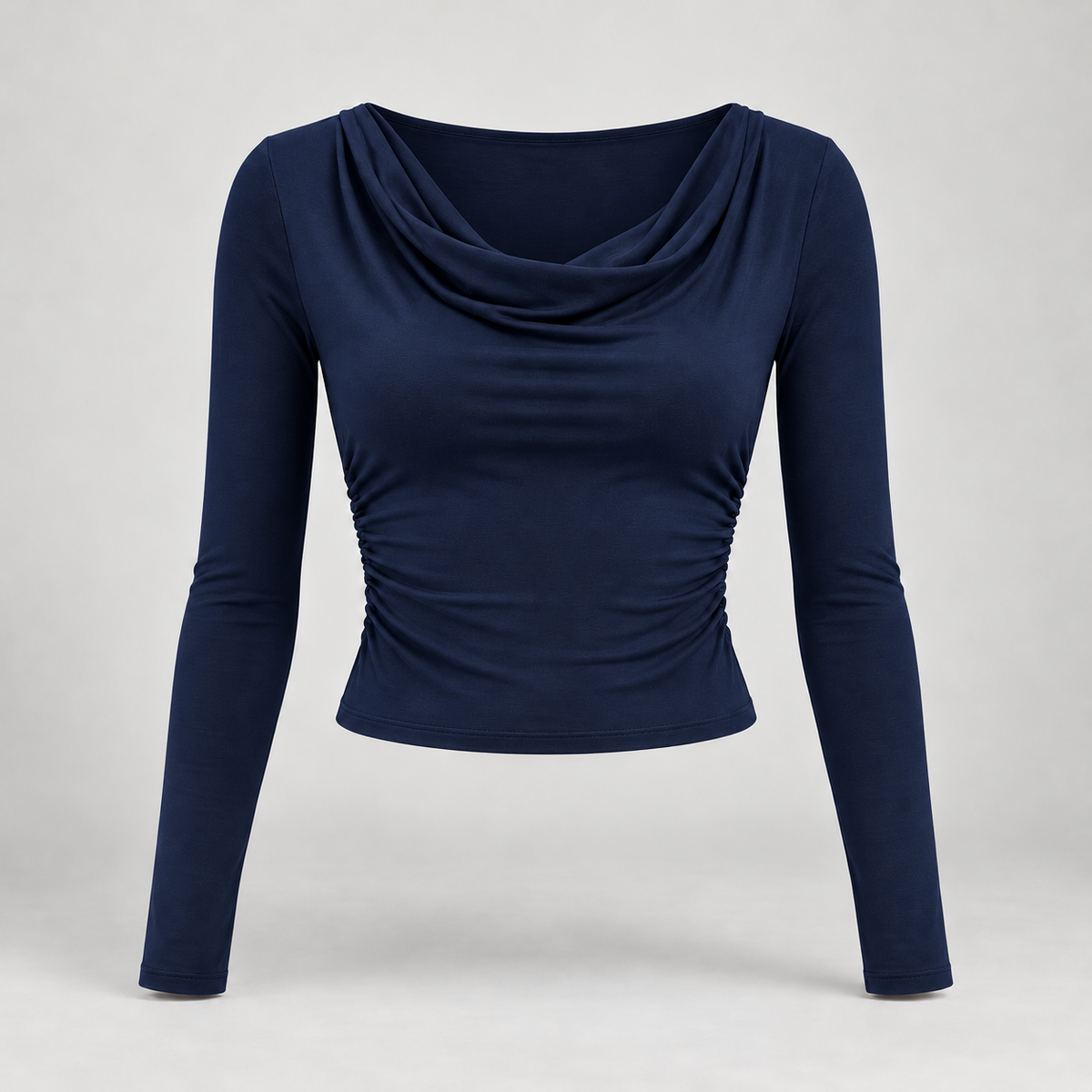 🌙 Gift-Worthy | Draped Cowl-Neck Elegance | Polished Long-Sleeve Evening Styling