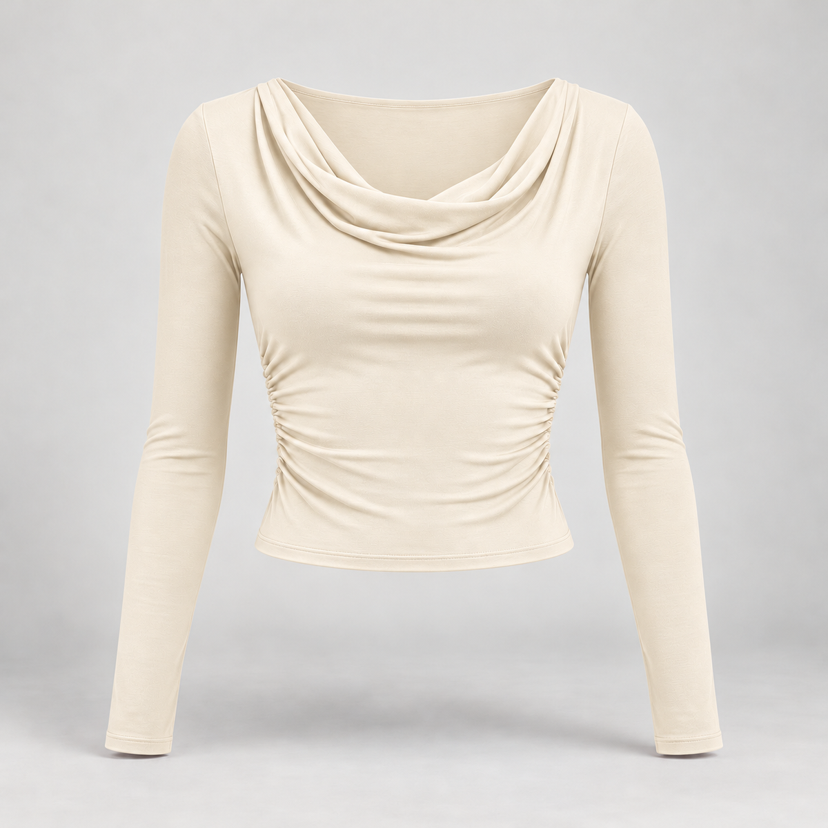 🌙 Gift-Worthy | Draped Cowl-Neck Elegance | Polished Long-Sleeve Evening Styling