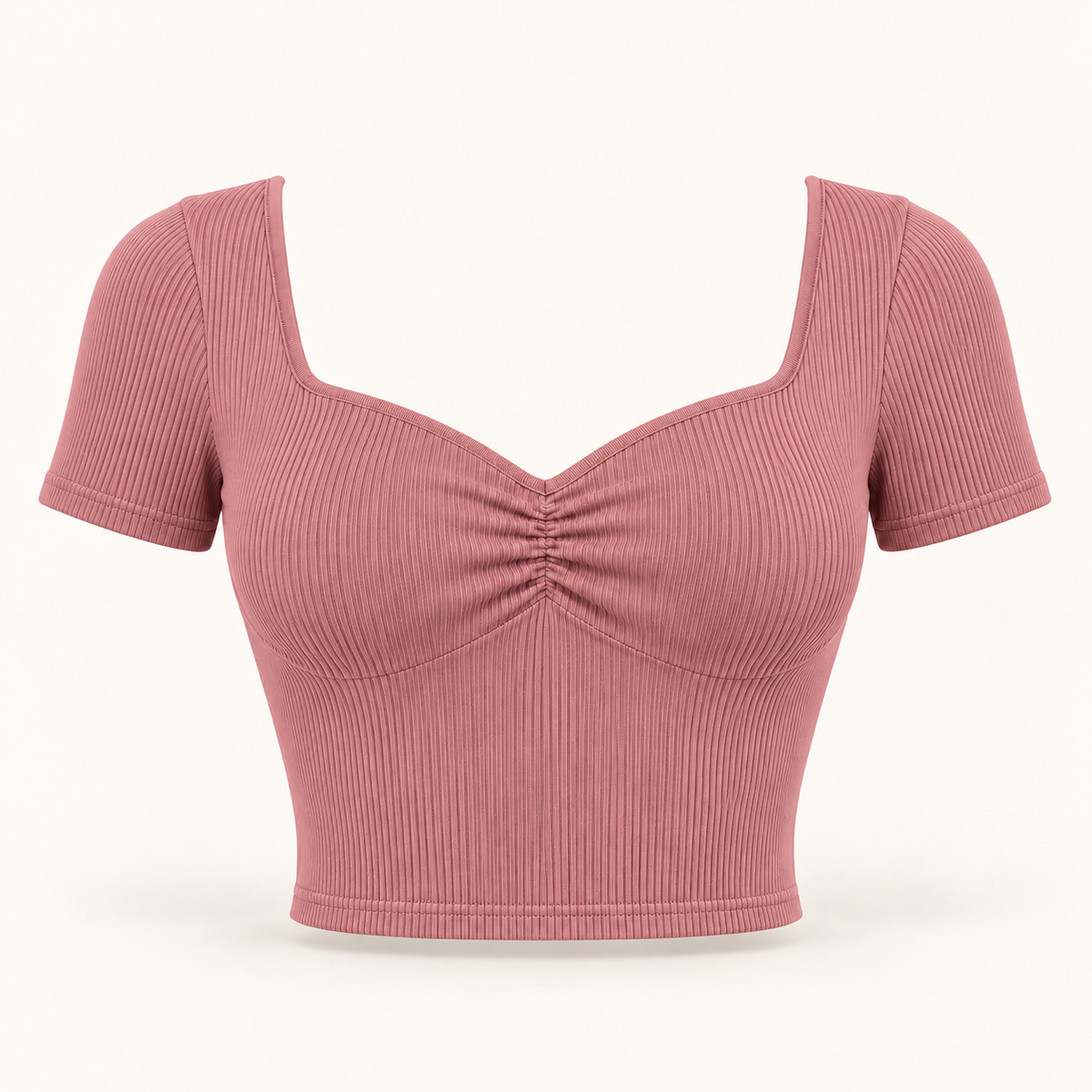 🌸 Gift-Worthy | Sculpted Sweetheart Ribbed Elegance | Fresh Short-Sleeve Styling