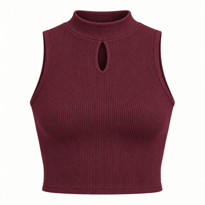 🌼 Gift-Worthy | Graceful Mock-Neck Ribbed Elegance | Timeless Keyhole Silhouette