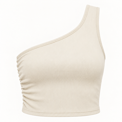 🌺 Gift-Worthy | Refined Asymmetric Ribbed Elegance | Modern One-Shoulder Styling