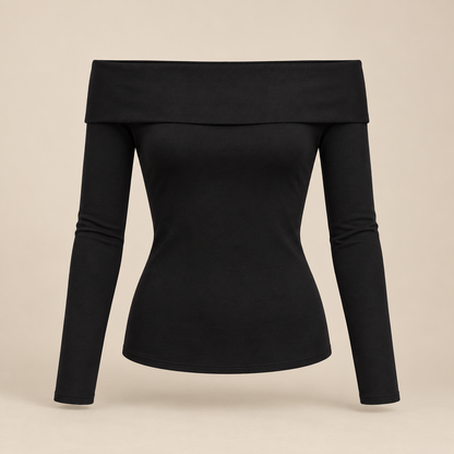 🖤 Gift-Worthy | Elegant Foldover Neckline | Timeless Long-Sleeve Evening Styling