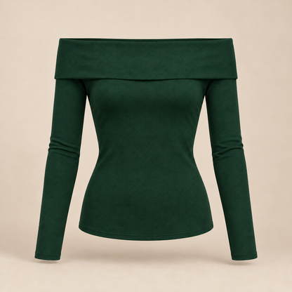 🖤 Gift-Worthy | Elegant Foldover Neckline | Timeless Long-Sleeve Evening Styling