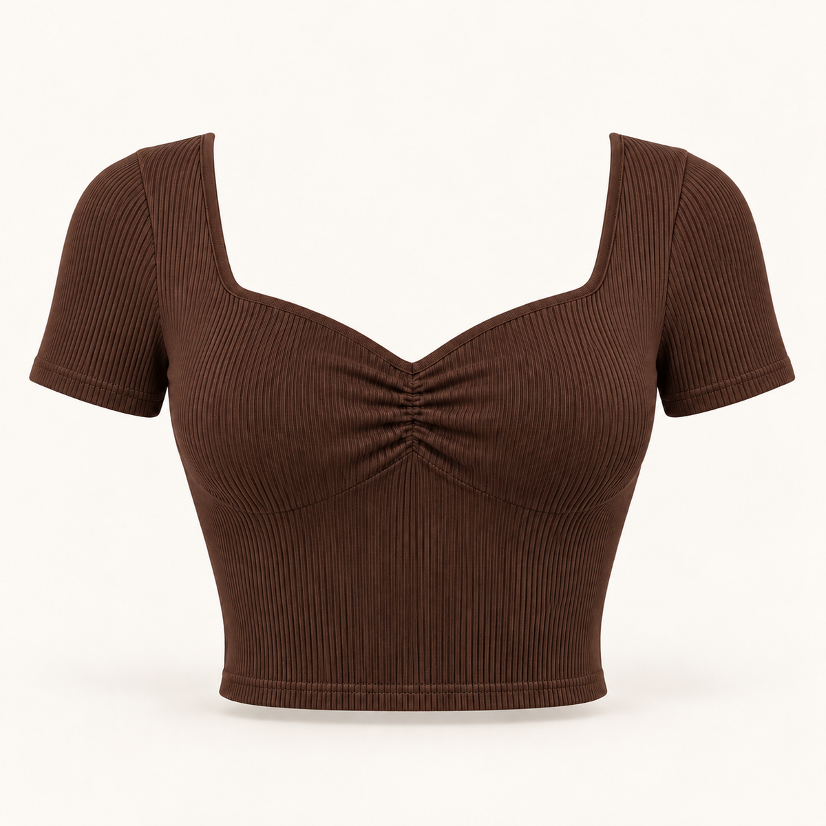 🌸 Gift-Worthy | Sculpted Sweetheart Ribbed Elegance | Fresh Short-Sleeve Styling