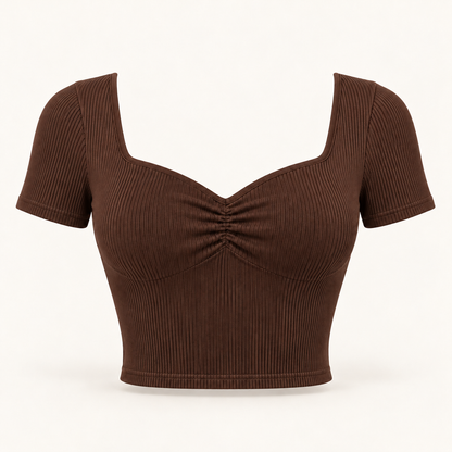 🌸 Gift-Worthy | Sculpted Sweetheart Ribbed Elegance | Fresh Short-Sleeve Styling