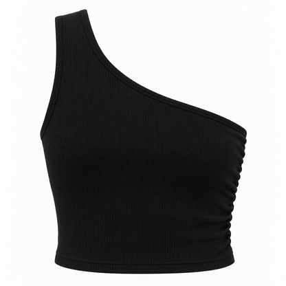 🌺 Gift-Worthy | Refined Asymmetric Ribbed Elegance | Modern One-Shoulder Styling