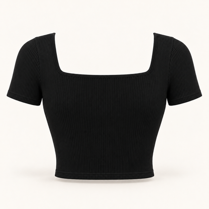 🌸 Gift-Worthy | Sculpted Sweetheart Ribbed Elegance | Fresh Short-Sleeve Styling