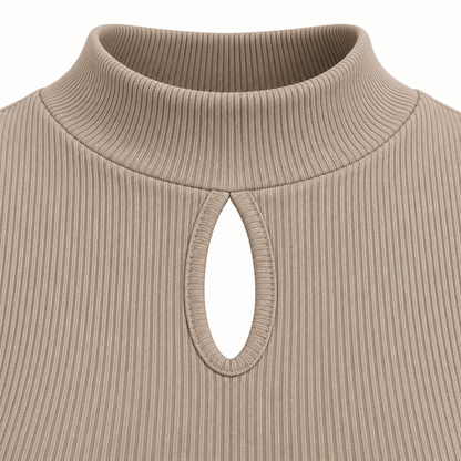 🌼 Gift-Worthy | Graceful Mock-Neck Ribbed Elegance | Timeless Keyhole Silhouette