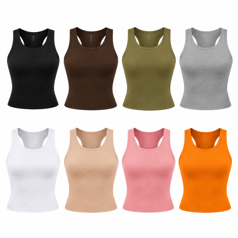 Everyday Ribbed Tank Tops with Built-In Bra | 4 & 8 Pack