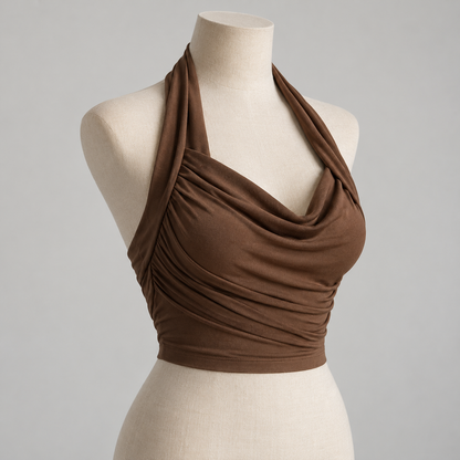 🦋 Gift-Worthy | Sculptural Halter Draping Elegance | Timeless Open-Back Camisole