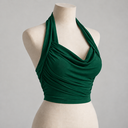 🦋 Gift-Worthy | Sculptural Halter Draping Elegance | Timeless Open-Back Camisole