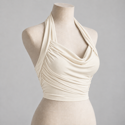 🦋 Gift-Worthy | Sculptural Halter Draping Elegance | Timeless Open-Back Camisole