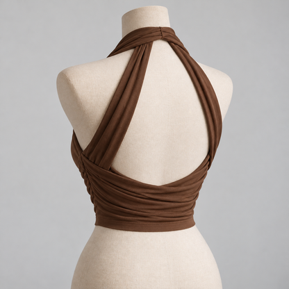 🦋 Gift-Worthy | Sculptural Halter Draping Elegance | Timeless Open-Back Camisole