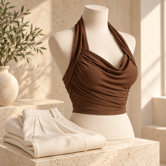 🦋 Gift-Worthy | Sculptural Halter Draping Elegance | Timeless Open-Back Camisole