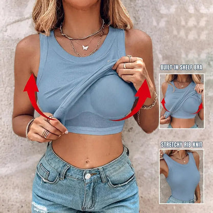Everyday Ribbed Tank Tops with Built-In Bra | 4 & 8 Pack