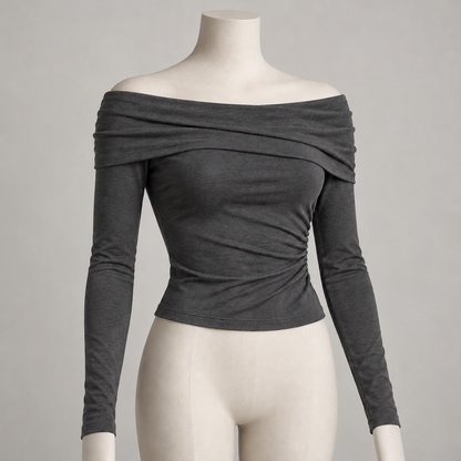 🌙 Gift-Worthy | Sculpted Off-Shoulder Modern Elegance | Timeless Foldover Blouse