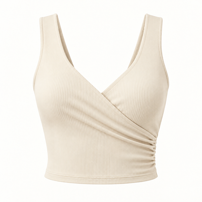 🌹 Gift-Worthy | Graceful Surplice Ribbed Elegance | Timeless Gathered Silhouette