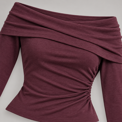 🌙 Gift-Worthy | Sculpted Off-Shoulder Modern Elegance | Timeless Foldover Blouse