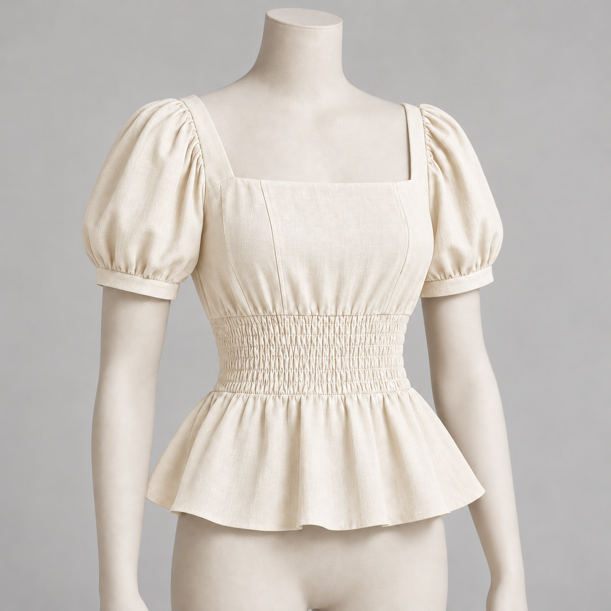 🌷 Gift-Worthy | Enchanting Puff-Sleeve Elegance | Timeless Smocked Peplum Blouse