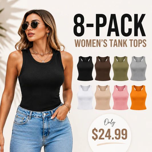 Everyday Ribbed Tank Tops with Built-In Bra | 4 & 8 Pack