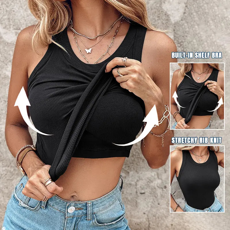 Everyday Ribbed Tank Tops with Built-In Bra | 4 & 8 Pack