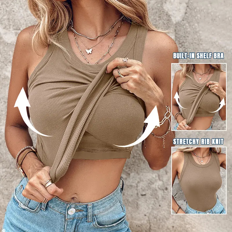 Everyday Ribbed Tank Tops with Built-In Bra | 4 & 8 Pack