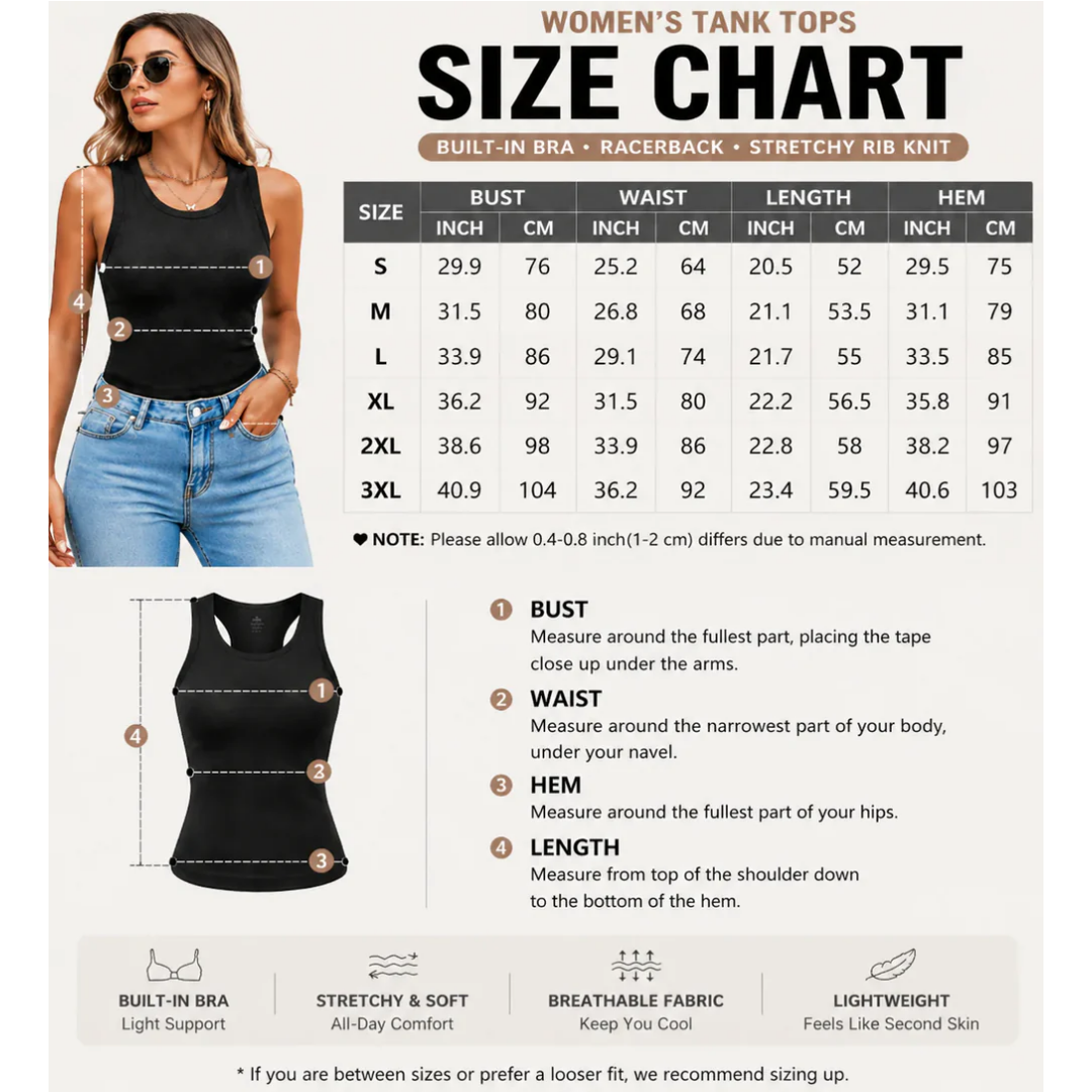 Everyday Ribbed Tank Tops with Built-In Bra | 4 & 8 Pack