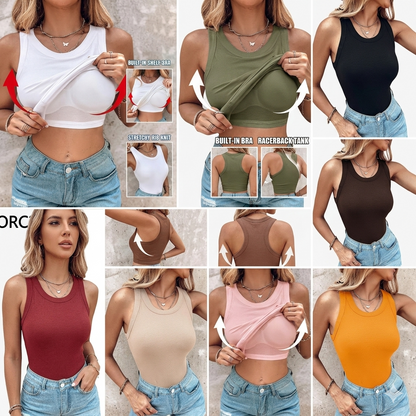 Everyday Ribbed Tank Tops with Built-In Bra | 4 & 8 Pack