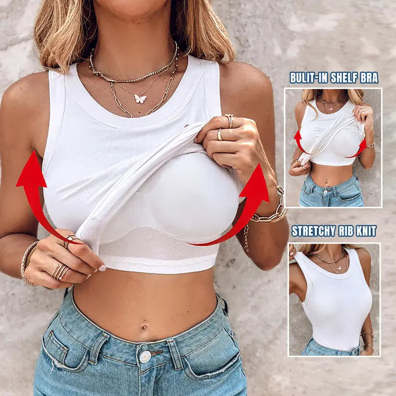 Everyday Ribbed Tank Tops with Built-In Bra | 4 & 8 Pack