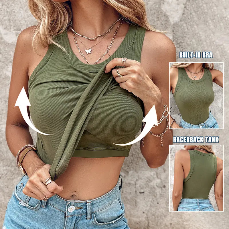 Everyday Ribbed Tank Tops with Built-In Bra | 4 & 8 Pack